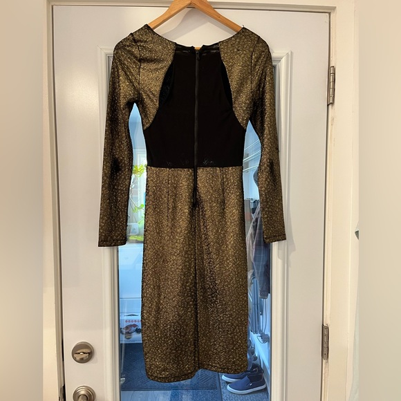 Alice + Olivia gold fitted dress with black mesh back - Picture 3 of 5